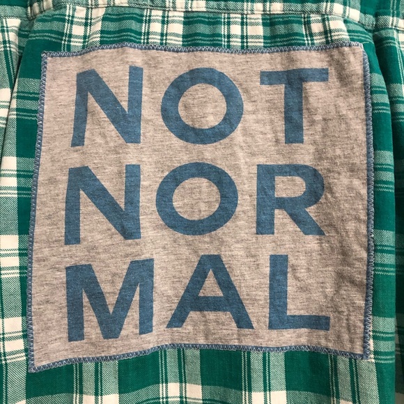 Custom upcycled “Not Normal” vintage plaid flannel. L - Picture 3 of 4